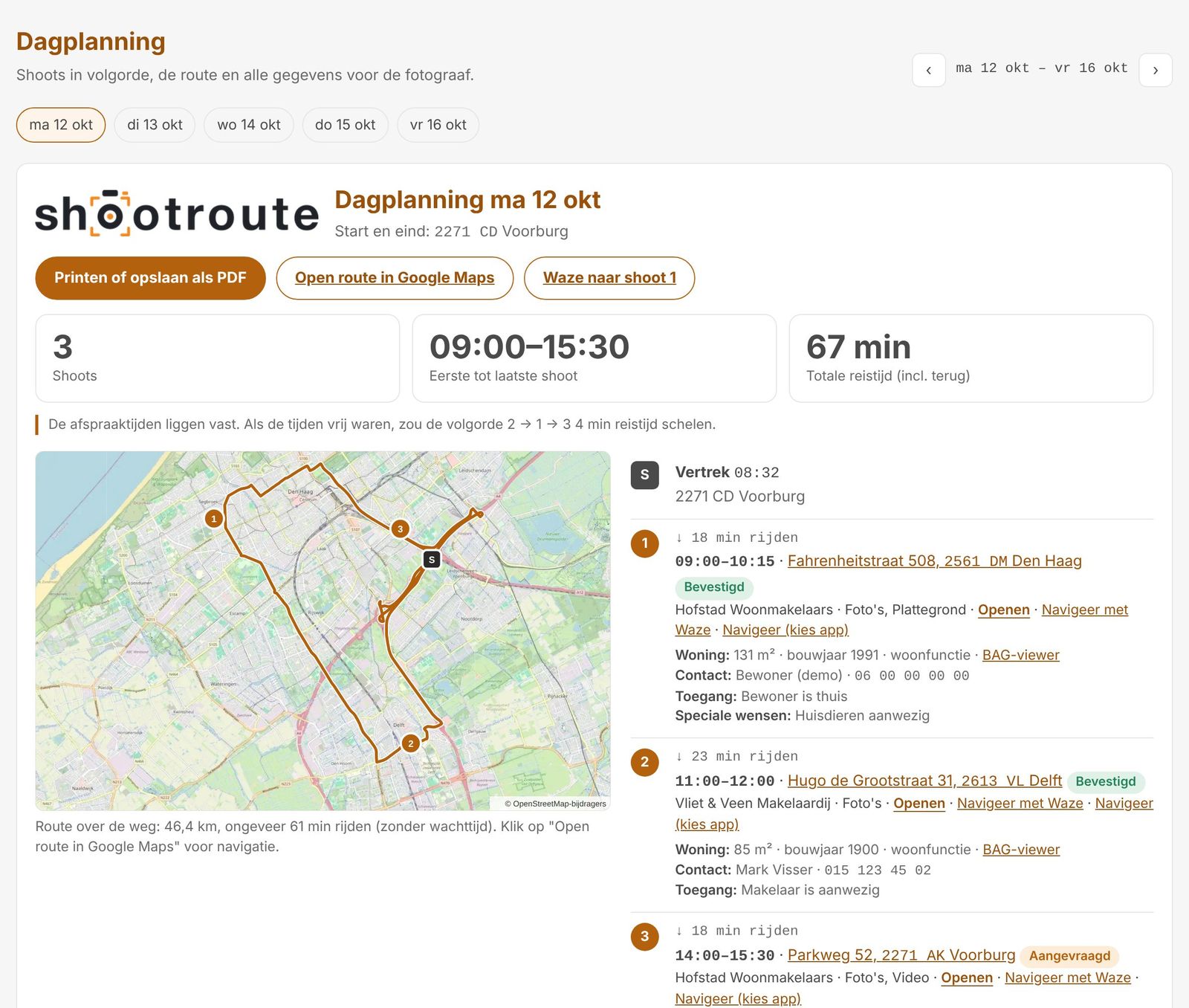 Dagplanning met routekaart